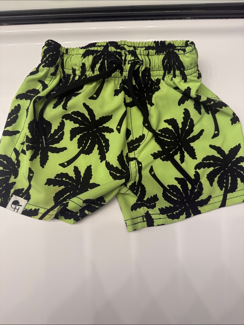 George Lime Green and Black Palm-Print Shorts